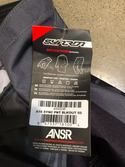 ANSR ANSWER A16 SYNC RACING PANTS BLKOUT BLACKOUT ADULT MENS SIZE 50