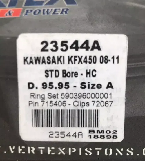Vertex High Comp Forged Piston Kit For Kawasaki KFX 450 R (08-14) 23544A