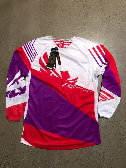 FLY RACING KINETIC BLOCK JERSEY ADULT MENS SIZE S SMALL M L 2XL PURPLE RED WHITE