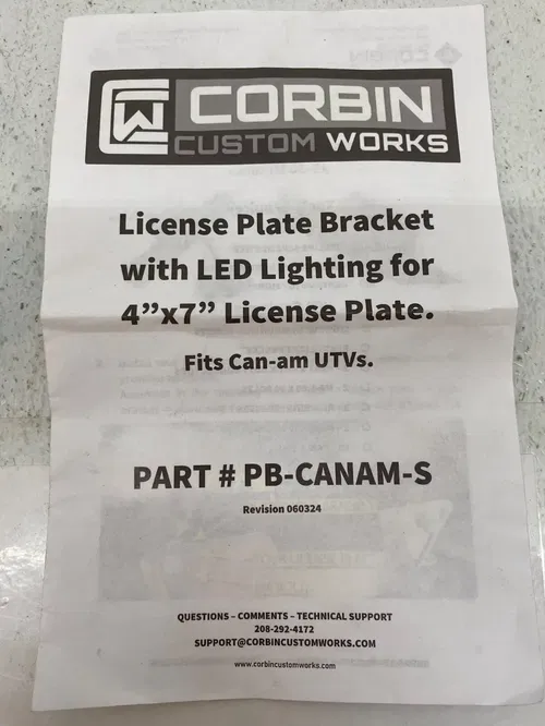 CORBIN CUSTOM WORKS LED License Plate Lights CAN AM MAVERICK X3 COMMANDER UTV
