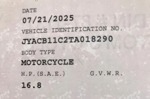 OEM 2018-2026 Yamaha YZ65 Main Frame Certificate of Origin Chassis 18-26 YZ 65 B
