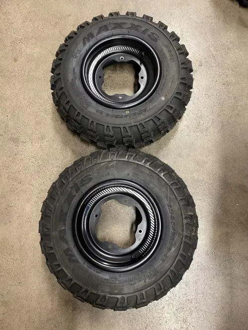 FRONT OEM WHEELS & MAXXIS TIRES 10X5 YFZ450R BANSHEE BLASTER RAPTOR 21X7X10 SE W