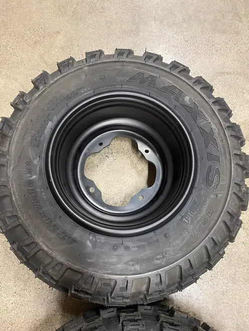 FRONT OEM WHEELS & MAXXIS TIRES 10X5 YFZ450R BANSHEE BLASTER RAPTOR 21X7X10 SE W