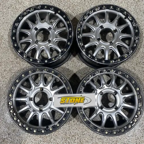 Raceline Alpha Beadlock 17" Wheels Silver (+25mm) Can-Am Maverick X3 Wheel Set C