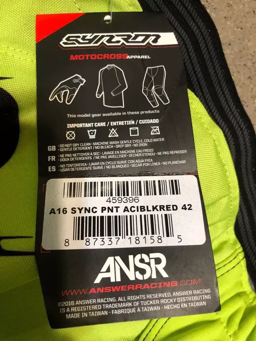 ANSR ANSWER A16 SYNC RACING PANTS BLACK RED LIME GREEN ADULT MENS SIZE 42