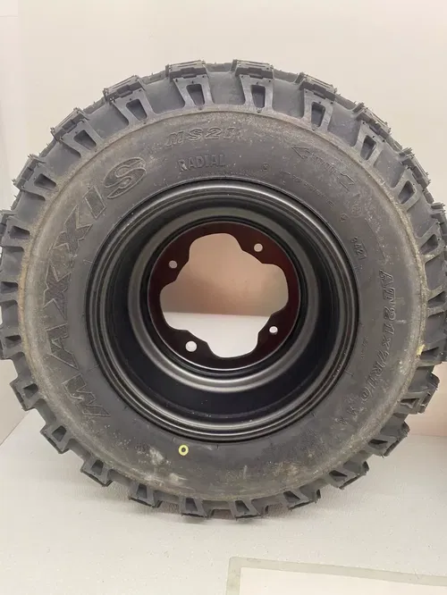 FRONT ALUMINUM BLACK WHEELS & MAXXIS TIRE 10X5.5 YAMAHA RAPTOR 350 4/156 21X7X10