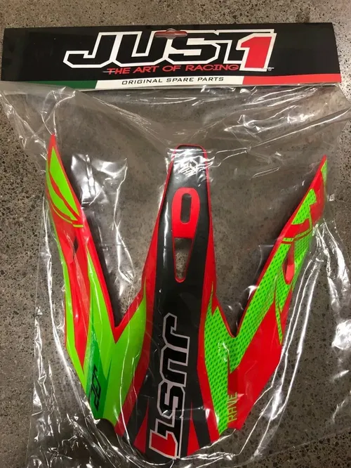 JUST1 J32 PRO REPLACEMENT HELMET PEAK VISOR RAVE RED LIME MX DIRT BIKE