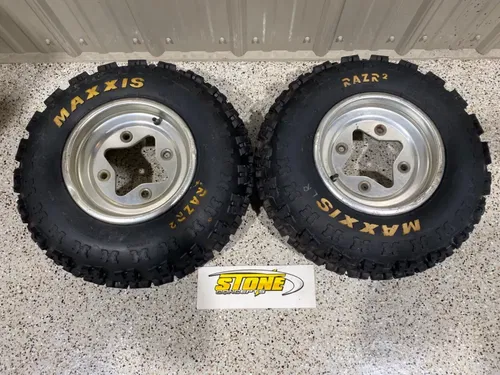 FRONT OEM SUZUKI WHEELS & MAXXIS RAZR 21X7X10 TIRES HONDA TRX450R TRX250R LTR450