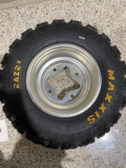 FRONT OEM SUZUKI WHEELS & MAXXIS RAZR 21X7X10 TIRES HONDA TRX450R TRX250R LTR450