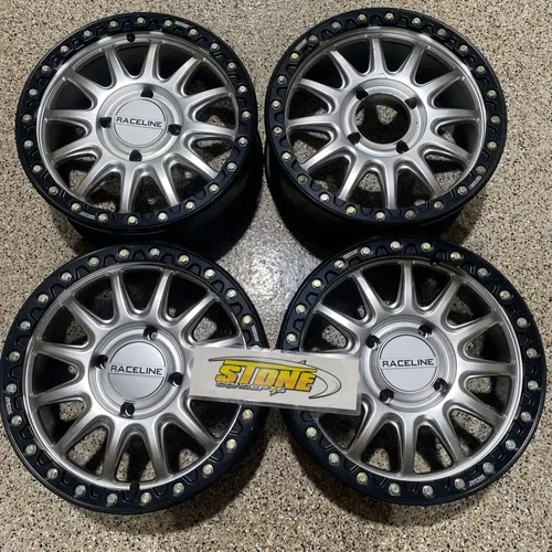 Raceline Alpha Beadlock 17" Wheels Silver (+25mm) Can-Am Maverick X3 Wheel Set