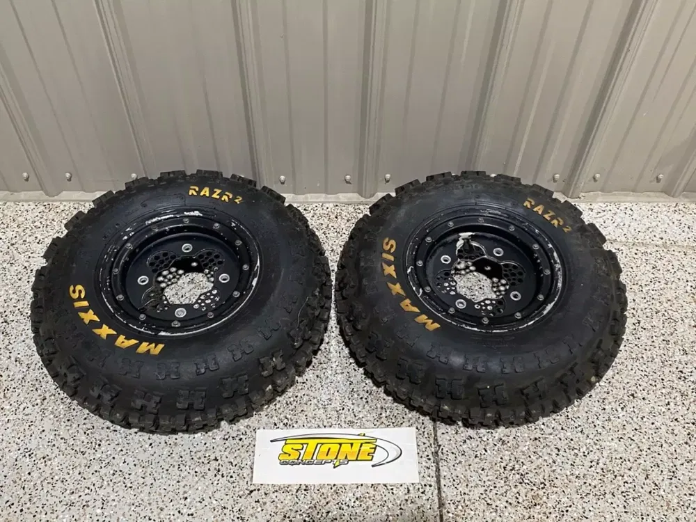 FRONT BEADLOCK DWT ROK-OUT WHEELS 10X5 4/1 21x7x10 TIRES FRONT BEADLOCK DWT ROK-OUT WHEELS 10X5 4/1 21x7x10 TIRES