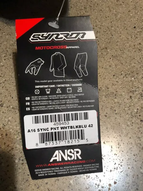 ANSR ANSWER A16 SYNC PANTS SYNCRON RACING WHITE BLACK BLUE ADULT MENS SIZE 42