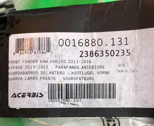 New Acerbis Front Fender Fluorescent Green Kawasaki KX450F 13-15 KX250F 13-16