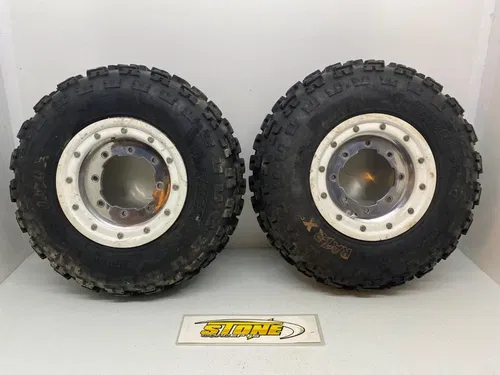 FRONT BEADLOCK WHEELS 10X5 4/1 21x7x10 RAZR TIRES HONDA YAMAHA 4/144 4/156