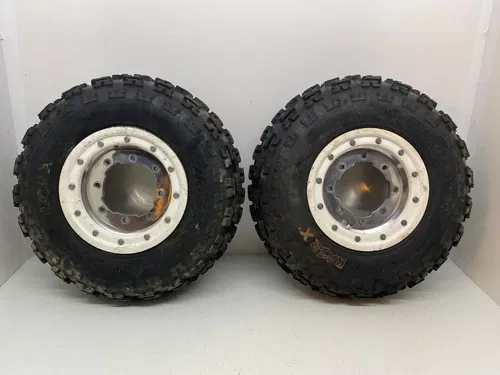 FRONT BEADLOCK WHEELS 10X5 4/1 21x7x10 RAZR TIRES HONDA YAMAHA 4/144 4/156
