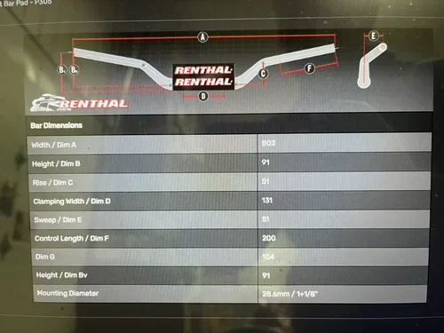 RENTHAL 1-1/8 FAT BAR HANDLEBARS H839 YZ CR CRF RM KX KTM 125 150 250 350 450 SX