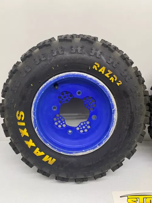 FRONT DWT ROK-OUT WHEELS 10X5 4-1 MAXXIS RAZR TIRES HONDA TRX450R TRX250R SUZUKI