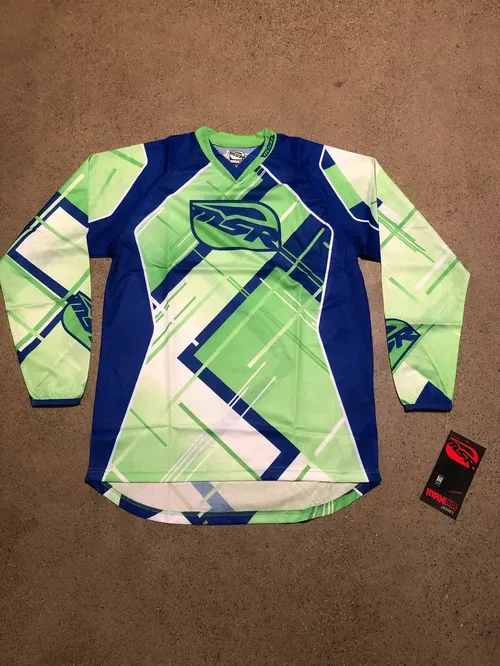 MSR M13 MAXAIR BLUE GREEN JERSEY RACING ADULT MENS SIZES M MEDIUM L LARGE 2XL