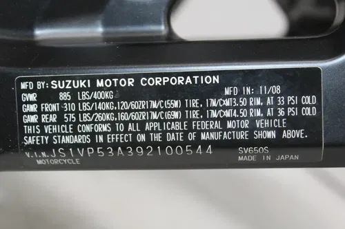03-09 SUZUKI SV650 FRAME CHASSIS STPSS