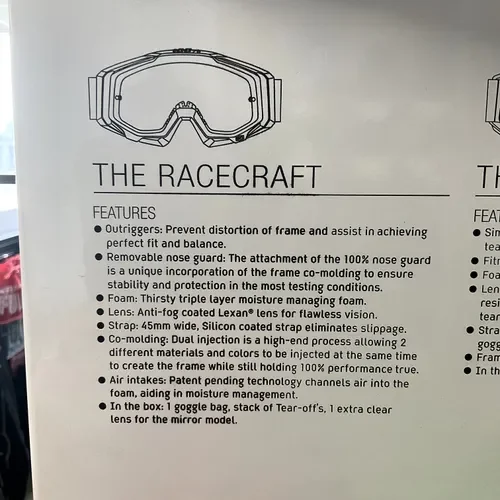 New 100% Racecraft 2 Goggles - Milori Clear