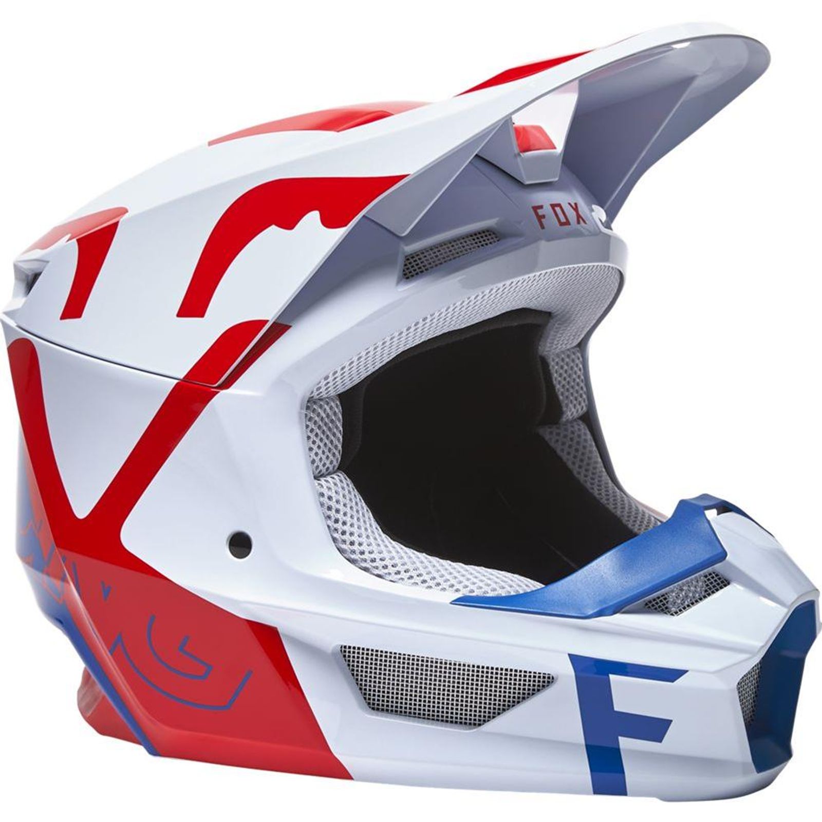 Fox V1 Skew Helmet Adult Red White Blue