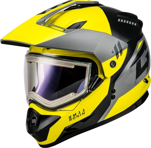 Gmax GM-11 Ronin Snow Helmet with Electric Shield (Yellow/Silver/Grey, Large)