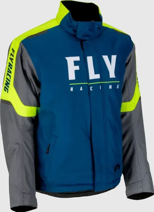 Fly Racing Outpost Jacket Blue/Hi-Vis Small | Snowmobile Warmth & Windrproof