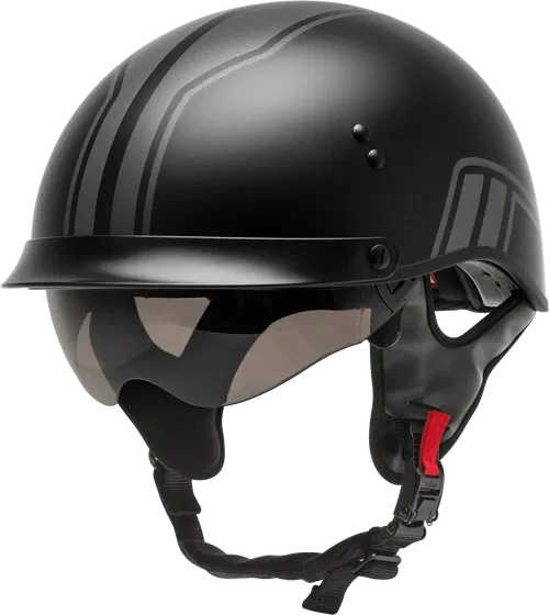 GMAX HH-65 Full Dressed Motorcycle Street Half Helemet (Matte Black/Silver,
