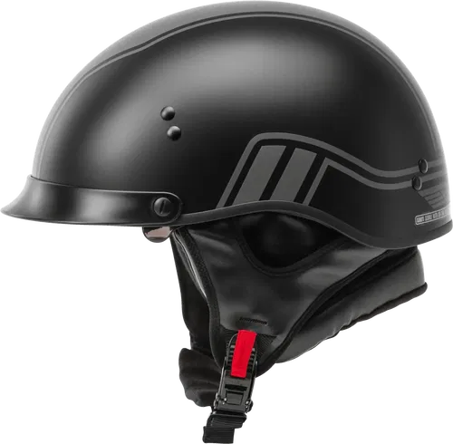 GMAX HH-65 Full Dressed Motorcycle Street Half Helemet (Matte Black/Silver,