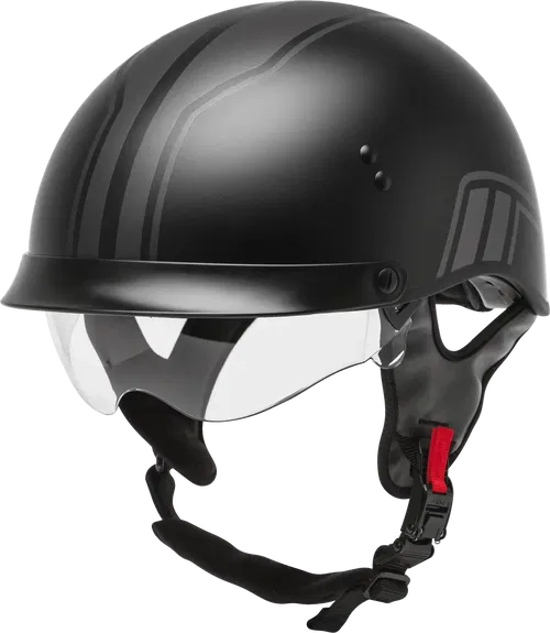GMAX HH-65 Full Dressed Motorcycle Street Half Helemet (Matte Black/Silver,