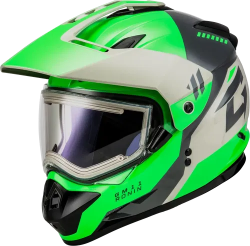Gmax GM-11 Ronin Snow Helmet with Electric Shield (Green/Grey, X-Large)