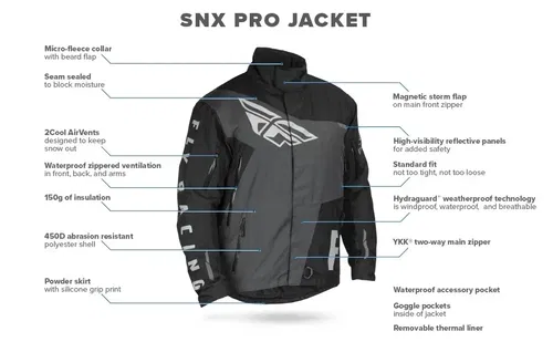 Fly Racing SNX Pro Snow Jacket Black Small | Snowmobile Warmth & Protection