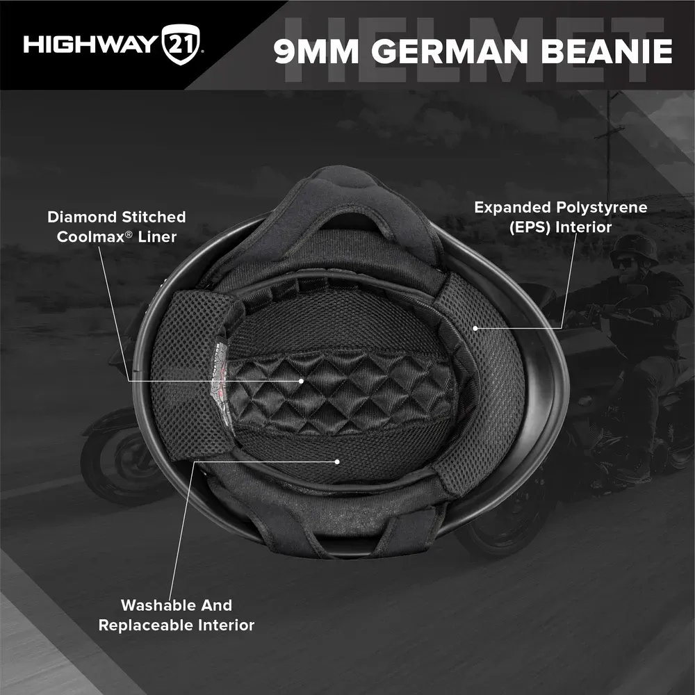 9MM GERMAN BEANIE HELMET GLOSS BLACK 3X