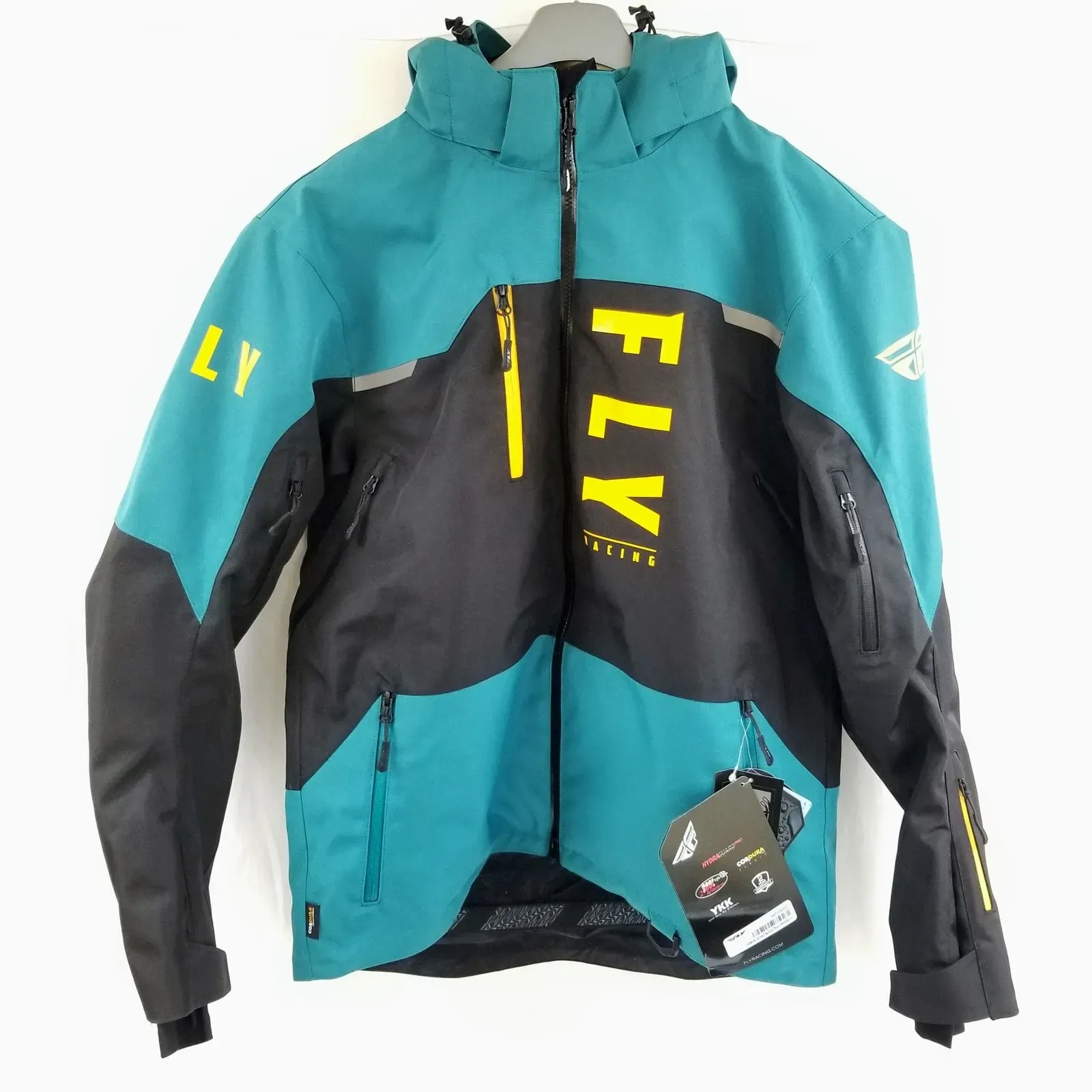 Fly Racing Carbon Snow Jacket (Black/Teal/Orange, Large)