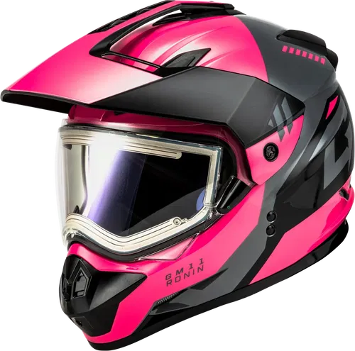 Gmax GM-11 Ronin Snow Helmet with Electric Shield (Black/Grey/Pink, Small)