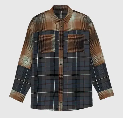 Fox Racing Womens Small Oversized Flannel Shirt, Dark Vintage Blue