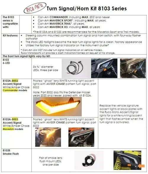 Ryco Moto 8103A-8002 Street Legal Kit With Front White Accent, Amber Chase