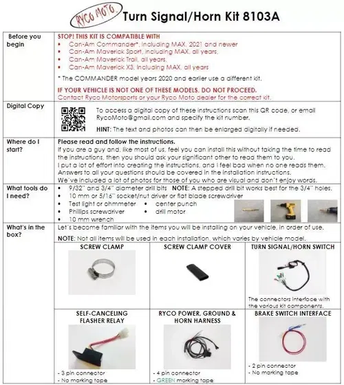 Ryco Moto 8103A-8002 Street Legal Kit With Front White Accent, Amber Chase