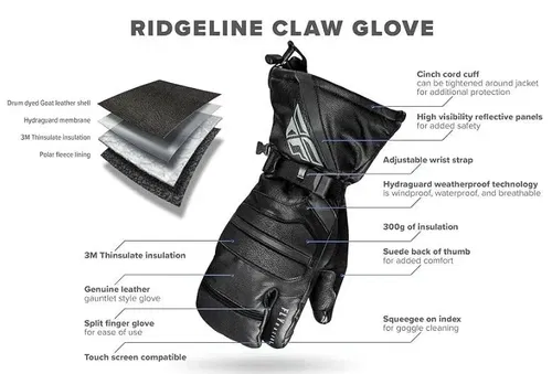 Fly Racing Ridgeline Claw Winter & Cold Weather Gloves - Windproof, Waterproof,
