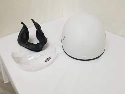 GMAX HH-65 Naked Motorcycle Street Half Helmet (White, Medium)