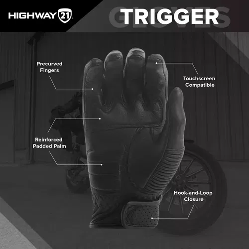 Highway 21 Trigger Motorcycle Riding Gloves (Black, Medium)