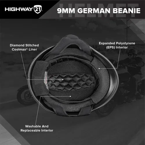 9MM GERMAN BEANIE HELMET MATTE BLACK LG