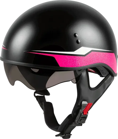 GMAX HH-65 Naked Motorcycle Street Half Helmet (Source Black/Pink, Medium)