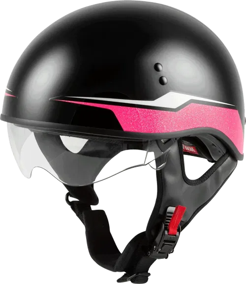 GMAX HH-65 Naked Motorcycle Street Half Helmet (Source Black/Pink, Medium)