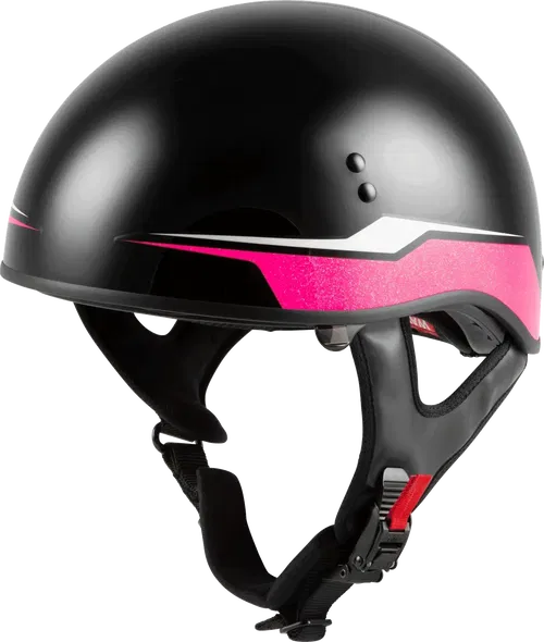 GMAX HH-65 Naked Motorcycle Street Half Helmet (Source Black/Pink, Medium)