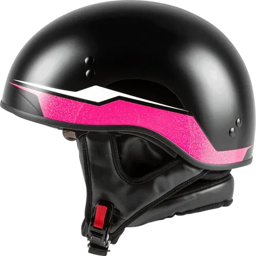 GMAX HH-65 Naked Motorcycle Street Half Helmet (Source Black/Pink, Medium)