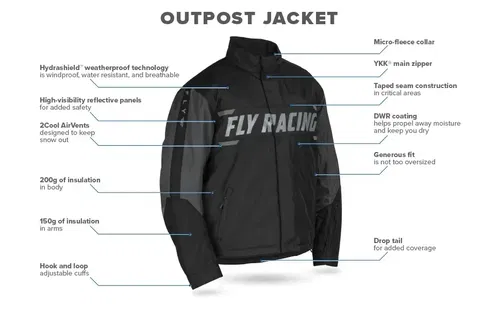 Fly Racing Outpost Jacket - Grey/Black, Small | Snowmobile Warmth & Windproof