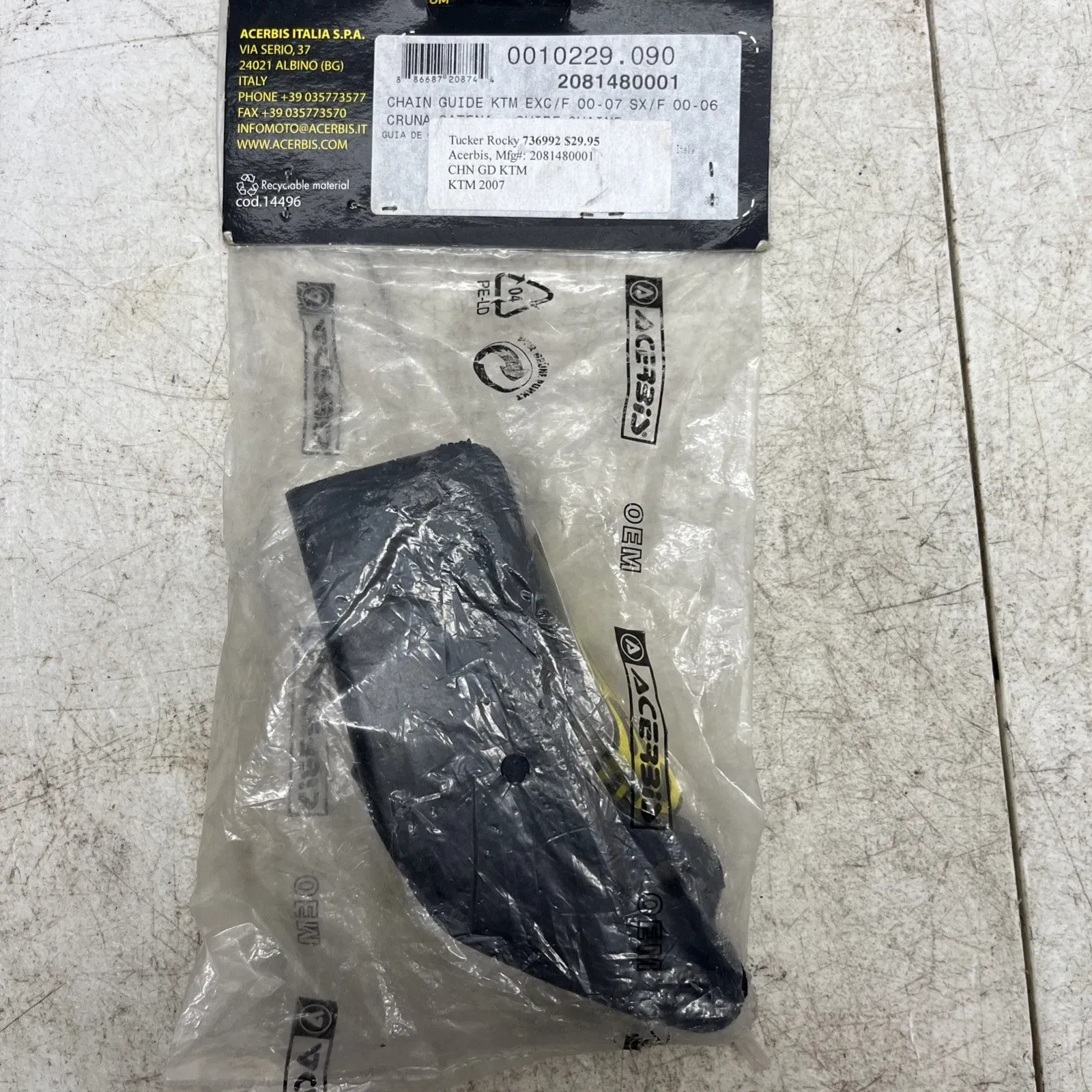 Acerbis Chain Guide Black OEM Replacement 2081480001 KTM EXC 00-07 SX/F 00-06