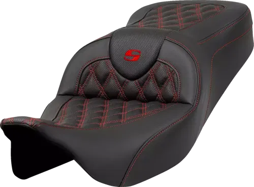 Saddlemen Roadsofa Seat Lattice Stitch Red Stitch without Backrest FLH/FLT 08-23