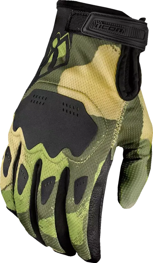 ICON Hooligan Magnacross Motorcycle Street Riding Gloves Camo Tan